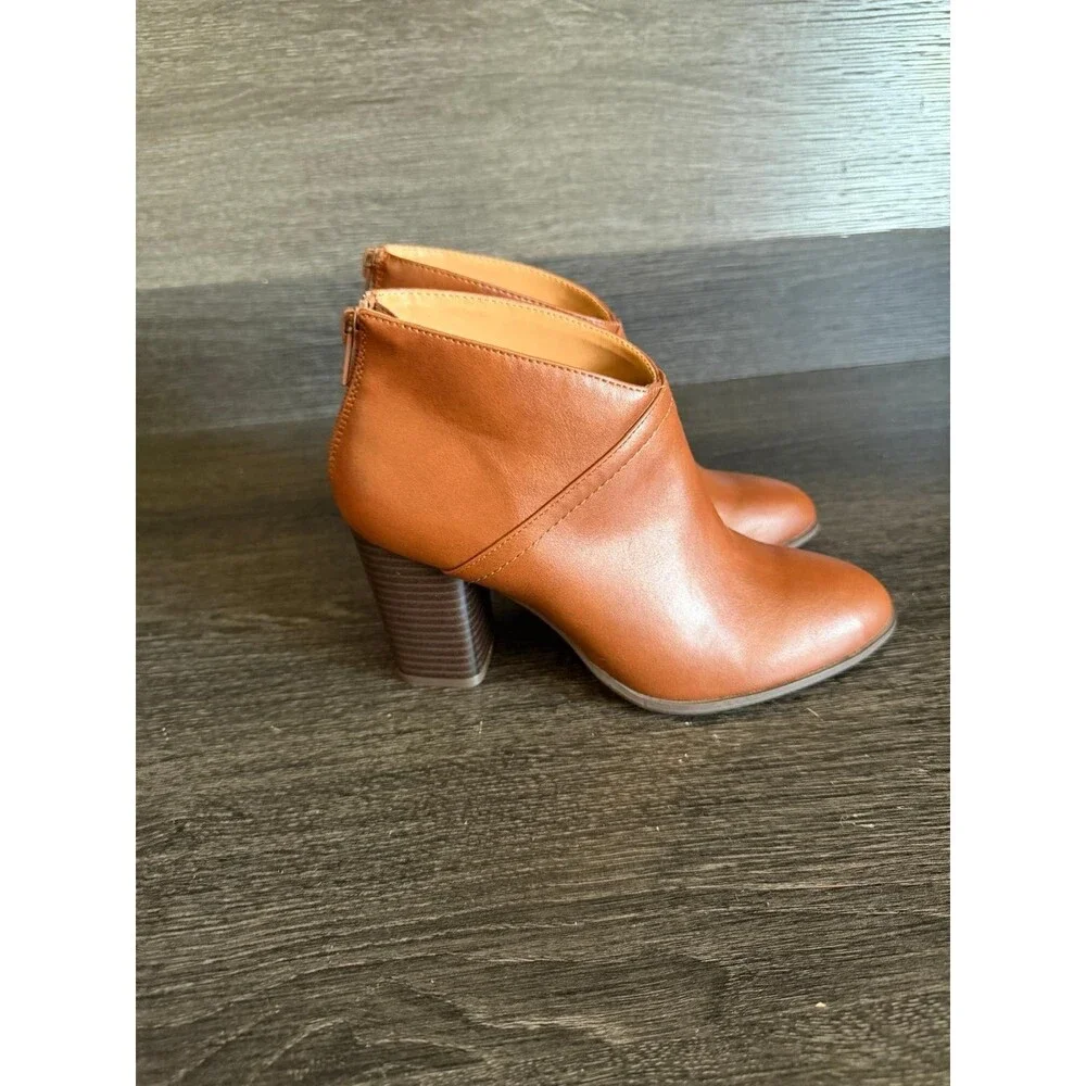 Style & Co Wens Brown Tan Ankle Boots Block Heel Back Zip Booties Size 6M